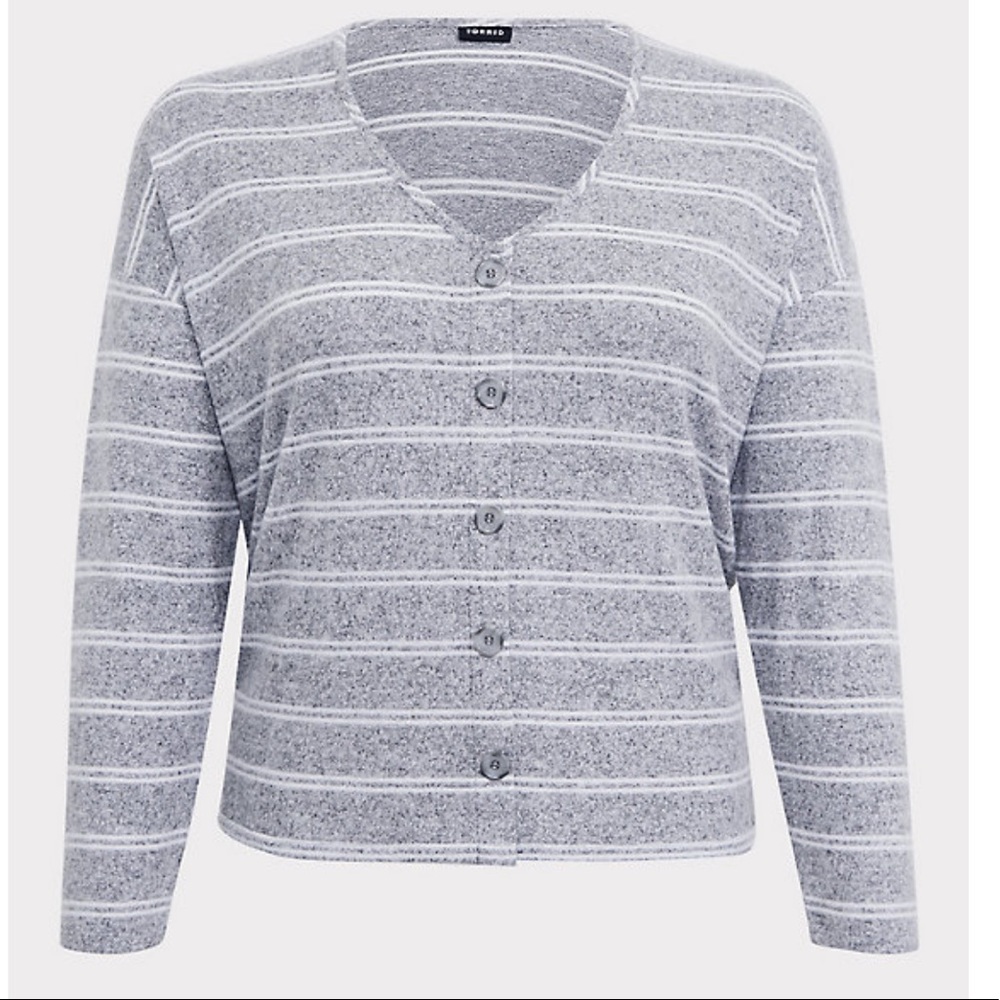 Torrid Grey White Stripe Button Front Long Sleeve… - image 5